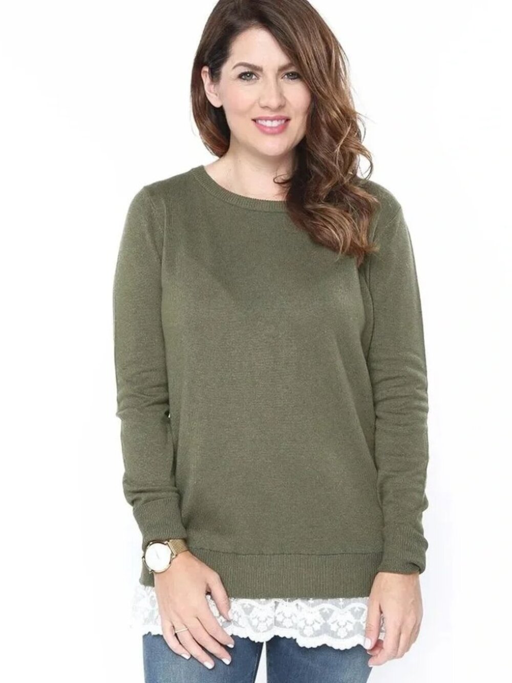 Jillian Harris For Privilege  Luna Green Sweater with lace Hem Detail Womens M